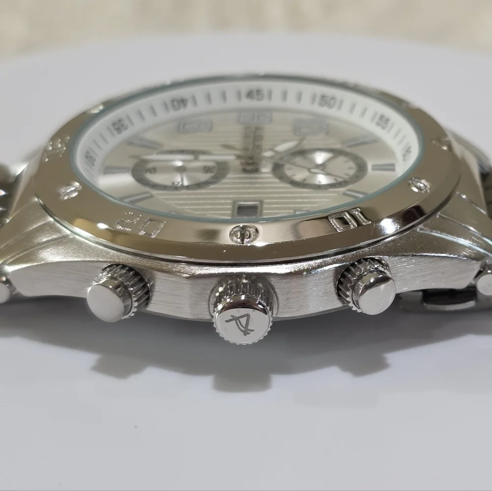 August Steiner Men's AS8070SS Swiss Quartz Month Date Silvertone Wrist Watch